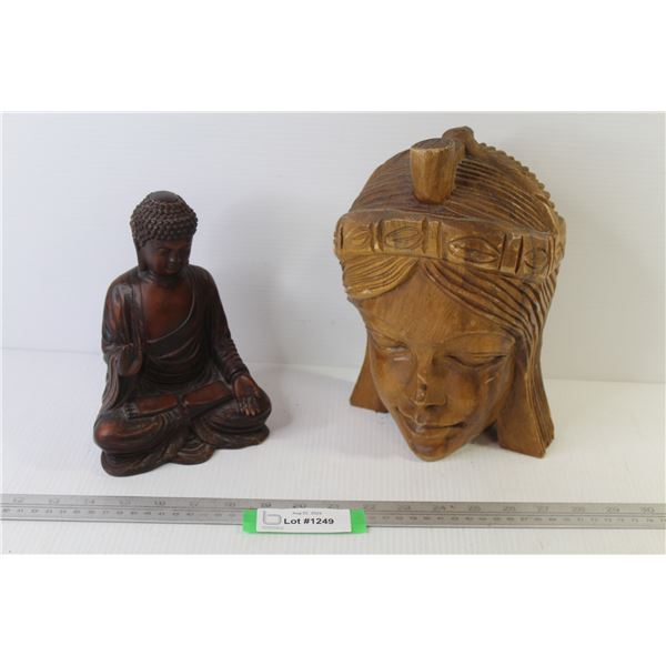 Carved Wooden Head - Buddha Statue