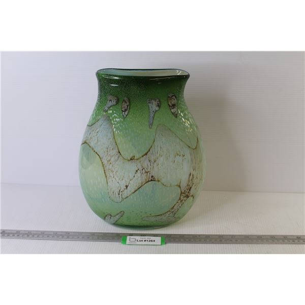Green Art Glass Vase (10"w x 12.5"h)