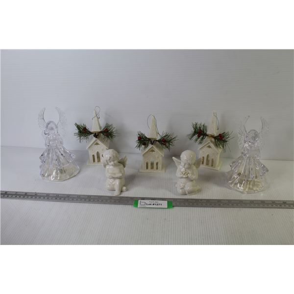 (2) Ceramic Cherubs - Plastic Angels & Churches