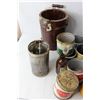 Image 3 : Tote With No Lid, Assorted Tobacco Tins, (2) Glass Beer Bottles, Wooden Bucket, Vintage Ice Cream Ma