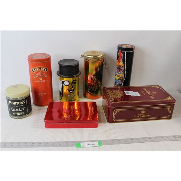 (7) Assorted Tins: Planters Salted Cocktail Peanuts, The Wine Cellars Of Ernest and Julio Gallo, etc