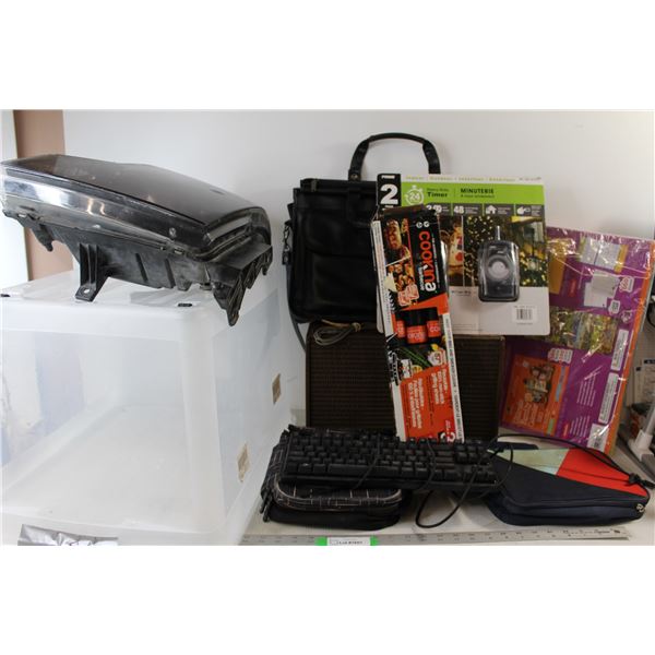 Bugatti Briefcase Handbag, (2) Heavy Duty Timers, Viking Speaker, Roots Lunch Bag, (3) Reusable Non 