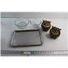 Image 1 : (2) Owl Candle Lights, (2) Trays, Casserole Dish and Bowl