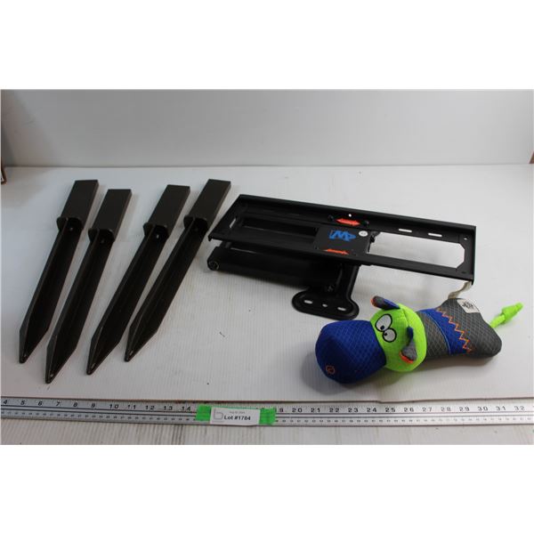 (4) Ground Spikes, TV Wall Mount and Plush Armor r Toy