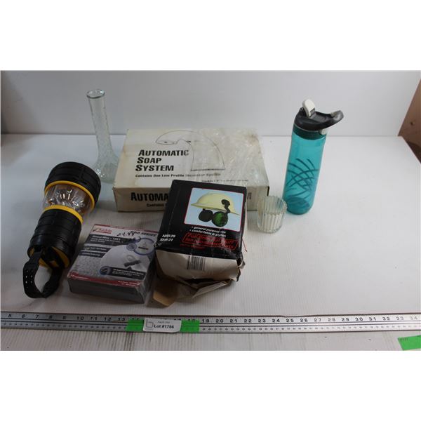Flashlight, Smoke Alarm, Automatic Soap System, Full Brim Hat Muff and Assorted Items