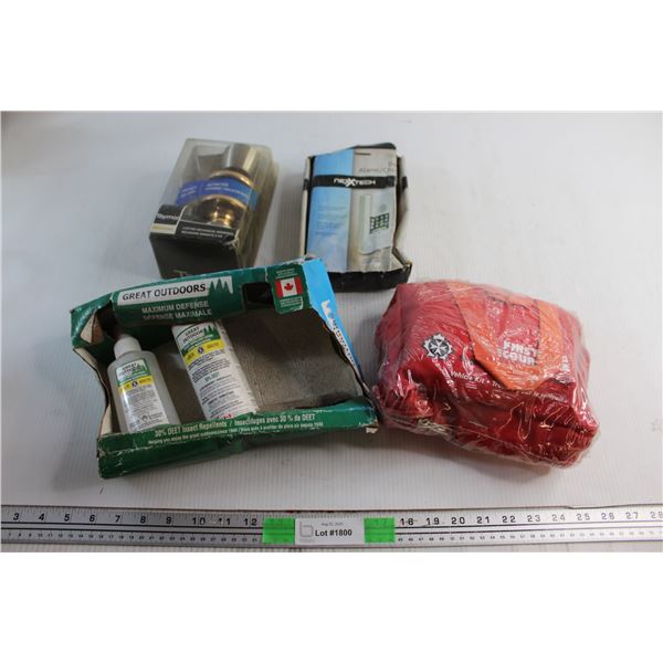 Nexxtech Door Alarm, (2) Great Outdoors Insect Lotions and Assorted Items