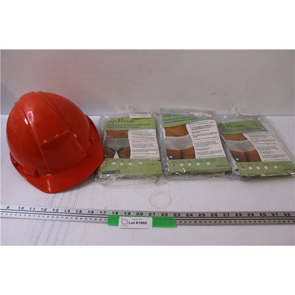 North Safety Helmet - One Size., (3) Size Small Protective Cotton Underwear (1-Men & 2-Women)