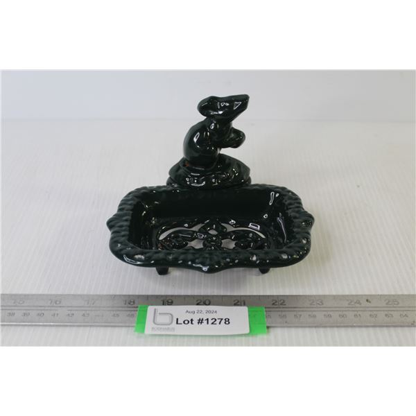 Green Enamel Cast Iron Mouse Soap Dish