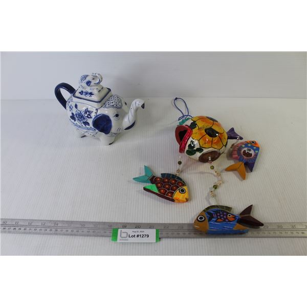 Ceramic Elephant Teapot - Wooden Fish Wind Chimes