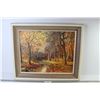Image 1 : Signed Vintage Framed Oil & Acrylic Painting - Fall Leaves (24.5" x 20.5)
