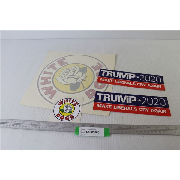 (2) White Rose Stickers - (2) Trump 2020 Stickers