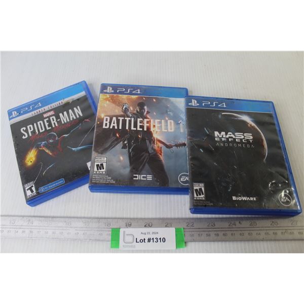 (3) PS4 Video Games - Mass Effect - Battlefield - Spiderman