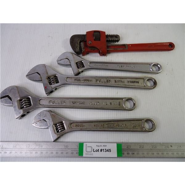 (4) Crescent Wrenches and (1) Pipe Wrench