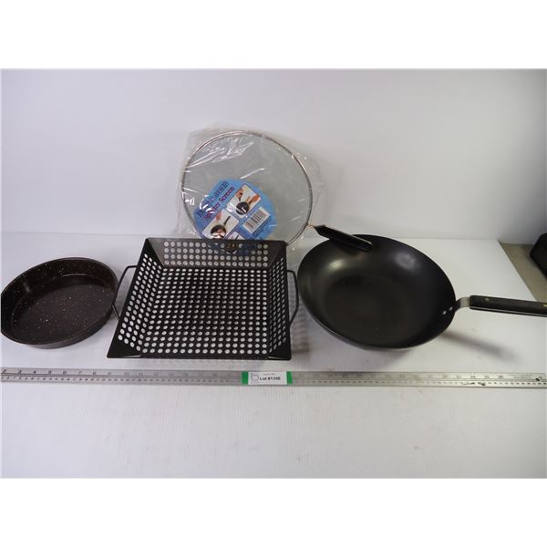 Frying Pan Grilling Basket, Splatter Screen and Baking Pan