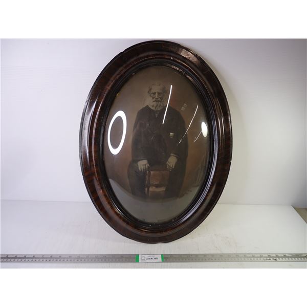 Antique Bubble Convex Glass Portrait of Older Man-24" Tall