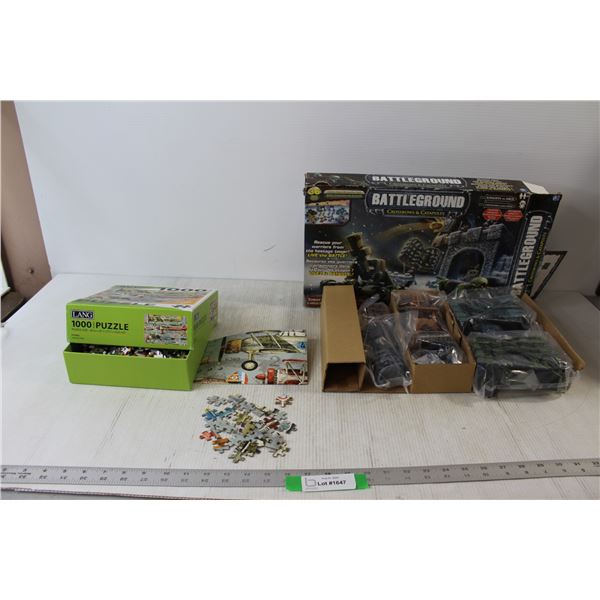 Battleground Crossbows and Catapults Board Game, Lang 1000 Piece Plane Puzzle - As Is
