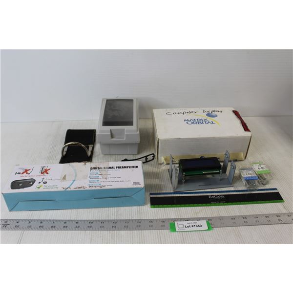 Computer Display, Digital Signal Preamplifier For Outdoor Antennas, Ruler, Electricians Hammer Holst