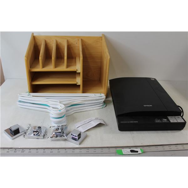 Epson Perfection V300 Photo Copier, Wooden Shelf - 16" x 9" x 12" High, (9) Plastic Hangers