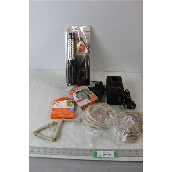 19 Super Bright LED Rechargeable Work Light - Tested Works, (2) Packs of Off Clip Ons, (3) Various P