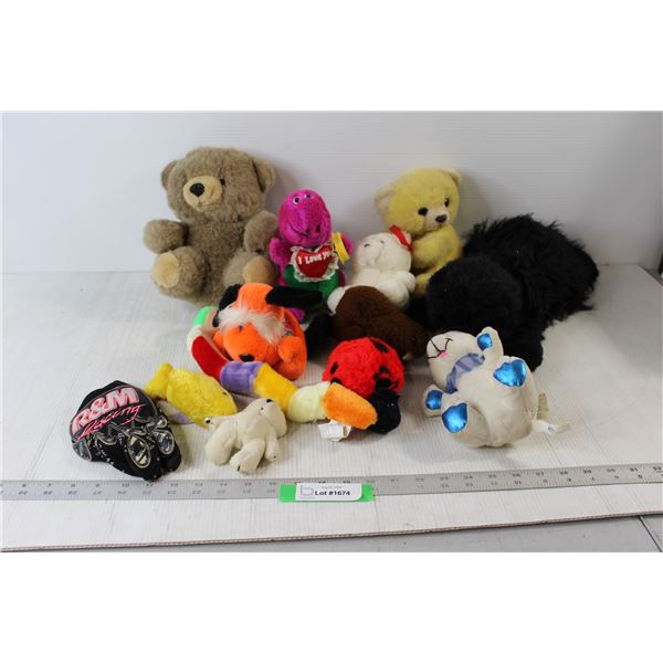 (12) Assorted Kids and Animal Stuffies Plushies, R&M Racing Glove