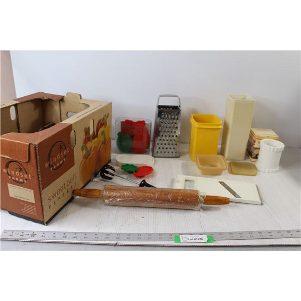 (2) Containers, Assorted Cookie Cutters, Rolling Pin, Starfrit Multi-Grater, Standing Grater, Assort