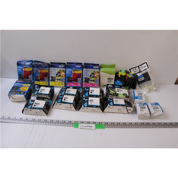Printer Ink Lot: (12) Brother (Assorted) (11) HP (Assorted) (All Have Best Before Dates of 2015-2017