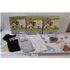 Image 1 : Lot: Newborn Baby Onesies (NIB), Dinosaur Wall Decor Sticker Set, (3) Meal Aprons, Bunion Care Kit,