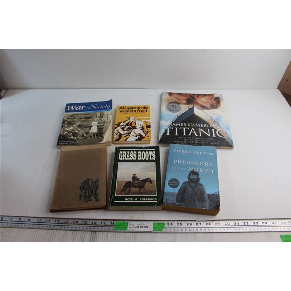 (6) Assorted Books - War and Society, Titanic and Grass Roots