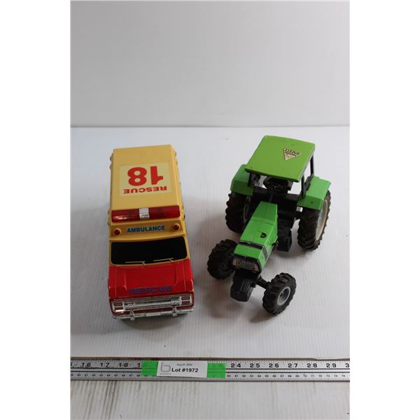 Ambulance Truck with Working Sirens and Deutz Allis Tractor Toys
