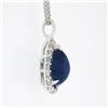 Image 4 : NEW 14k Gold Gubelin Pear Cabochon Sapphire Diamond Halo Teardrop Pendant Chain