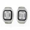 Image 1 : 18k White Gold Rock Crystal Black Onyx & Baguette Diamond Domed Button Earrings
