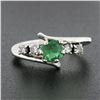 Image 2 : Vintage 14k White Gold Emerald Cut Emerald & 0.12 ctw Round Diamond Bypass Ring