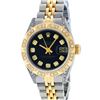 Image 2 : Rolex Ladies Quickset Two Tone Black Pyramid Diamond Datejust 26MM