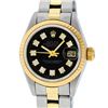 Image 1 : Rolex Ladies Quickset Two Tone Black Diamond Datejust With Oyster Band