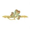 Image 2 : 15k Gold Seed Pearl Matte Pastel Green & Pink Enamel Clover Leaf Brooch Pin