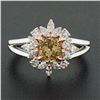 Image 3 : NEW Plat 14k Gold GIA Fancy Yellow Brown Solitaire w/ Marquise Diamond Halo Ring