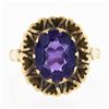 Image 4 : Antique Victorian 14K Gold Oval Amethyst Solitaire w/ Heart Open Work Halo Ring