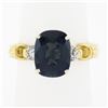 18k Gold Platinum 3.70 ctw GIA Cushion Dark Bluish Green Sapphire w/ Diamond Rin