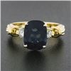 Image 2 : 18k Gold Platinum 3.70 ctw GIA Cushion Dark Bluish Green Sapphire w/ Diamond Rin