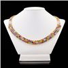 Image 1 : 105.82 ctw Multicolor Sapphire and 1.43 ctw Diamond 14K Yellow Gold Necklace