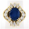 18K Gold 7.72 ctw GIA Large Oval Sapphire w/ Round Marquise Diamond Cocktail Rin
