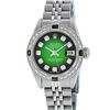 Rolex Ladies Quickset Stainless Steel Green Vignette Diamond And Emerald Datejus