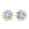 Image 2 : 14k Yellow Gold 2.1 ctw Round Aquamarine Diamond Halo Cluster Flower Stud Earrin