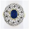 Image 1 : 18k TT Gold Oval Bezel Sapphire w/ 1.7 ctw Diamond Milgrain Mosaic Dome Bombe Ri