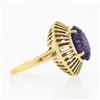 Image 5 : Vintage 14k Gold Oval Synthetic Alexandrite w/ Slotted Open Work Solitaire Ring