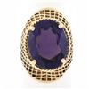 Image 1 : Vintage 14k Gold Oval Synthetic Alexandrite Crisscross Open Work Solitaire Ring