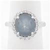Image 1 : NEW 14k White Gold 7.82 ctw Oval Cabochon Gray Star Sapphire w/ Diamond Halo Rin