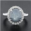 Image 2 : NEW 14k White Gold 7.82 ctw Oval Cabochon Gray Star Sapphire w/ Diamond Halo Rin