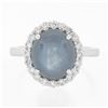 Image 4 : NEW 14k White Gold 7.82 ctw Oval Cabochon Gray Star Sapphire w/ Diamond Halo Rin