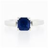 Image 4 : Vintage Platinum 1.05 ctw Square Step Cut Prong Set Sapphire Solitaire Ring
